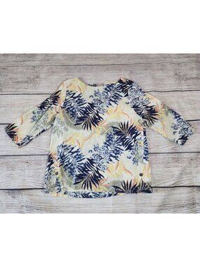 Chicos Linen Tropical Top Size 1 Medium Multicolor No-Iron Beachy Palm Vacation